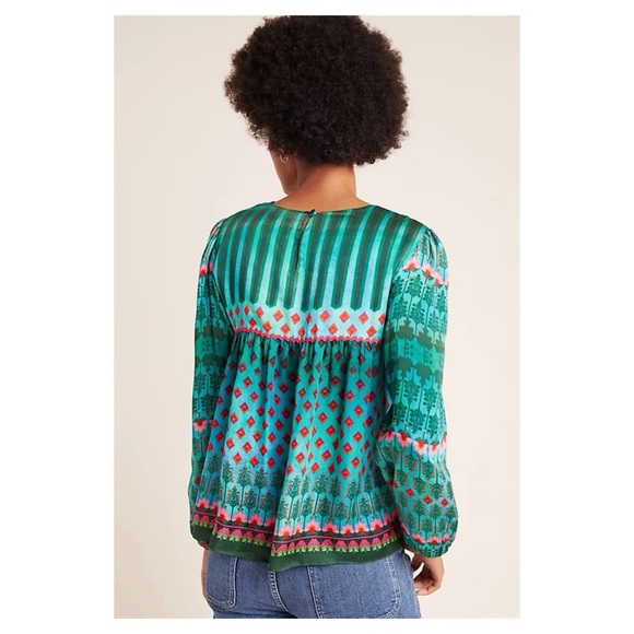 NWOT Anthropologie Siddhartha Bansal Lahiri Blouse in Green Motif Size Small - Picture 2 of 16
